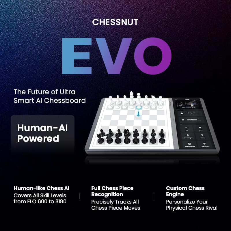 Chessnut EVO AI Chessboard - Motor Maia Integrado, BOT de ajedrez Personalizable, reconocimiento Completo de Piezas, soporta Plataformas Principales, diseño Inteligente Todo en uno