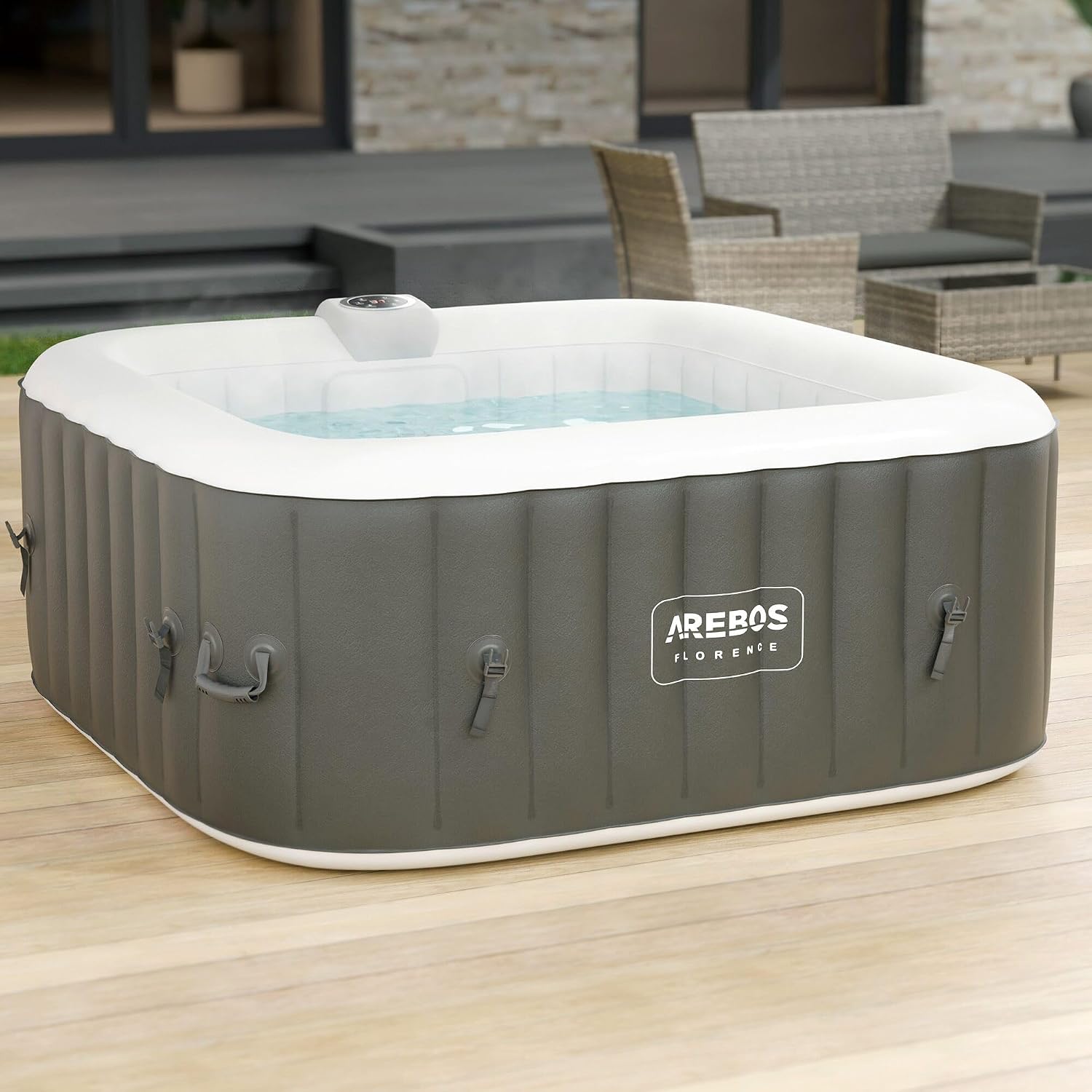 Arebos Nadmuchiwane | Whirlpool Pure | | 4 osoby | 130 dysz do masażu | Spa Dobre samopoczucie Ogrzewanie | 550 litrów | z pokrywą | Bubble Spa & Wellness masaż