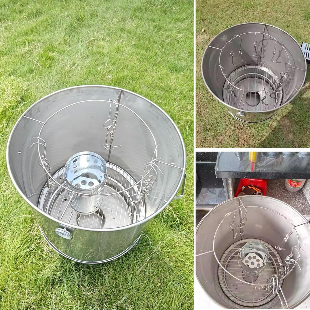 Ahumador Barril Asador De Carne Material De Acero Inoxidable Asador De 360° Incluye Termómetro Y Recipiente para Cenizas 50 Cm De Diámetro Parrillero