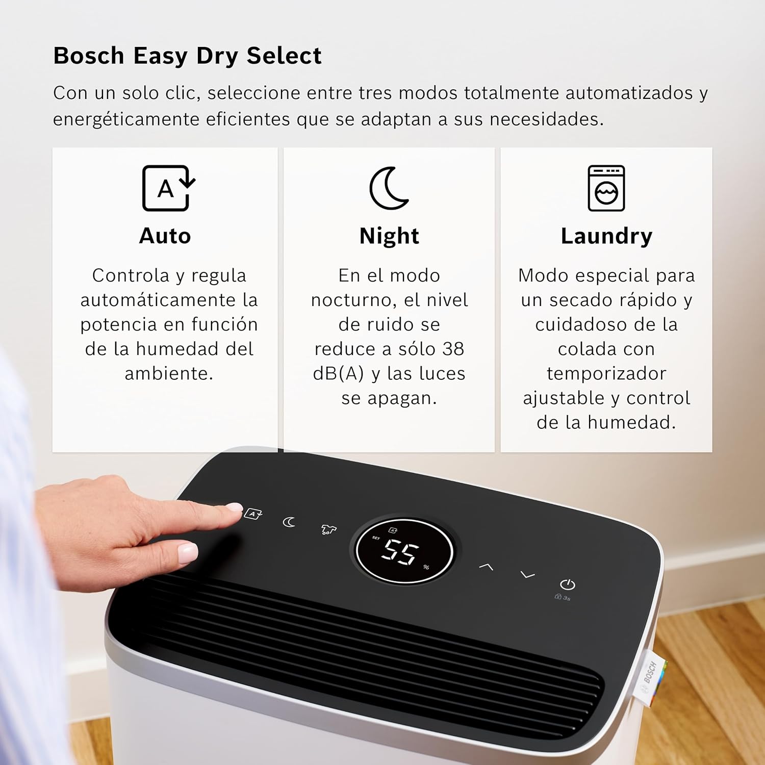 Bosch Deshumidificador Dry 4000 - Fácil. Eficiente. Silencioso. Para tu Hogar y Dormitorio - Para Habitaciones de hasta 33 m² - Secado Rápido para tu Colada
