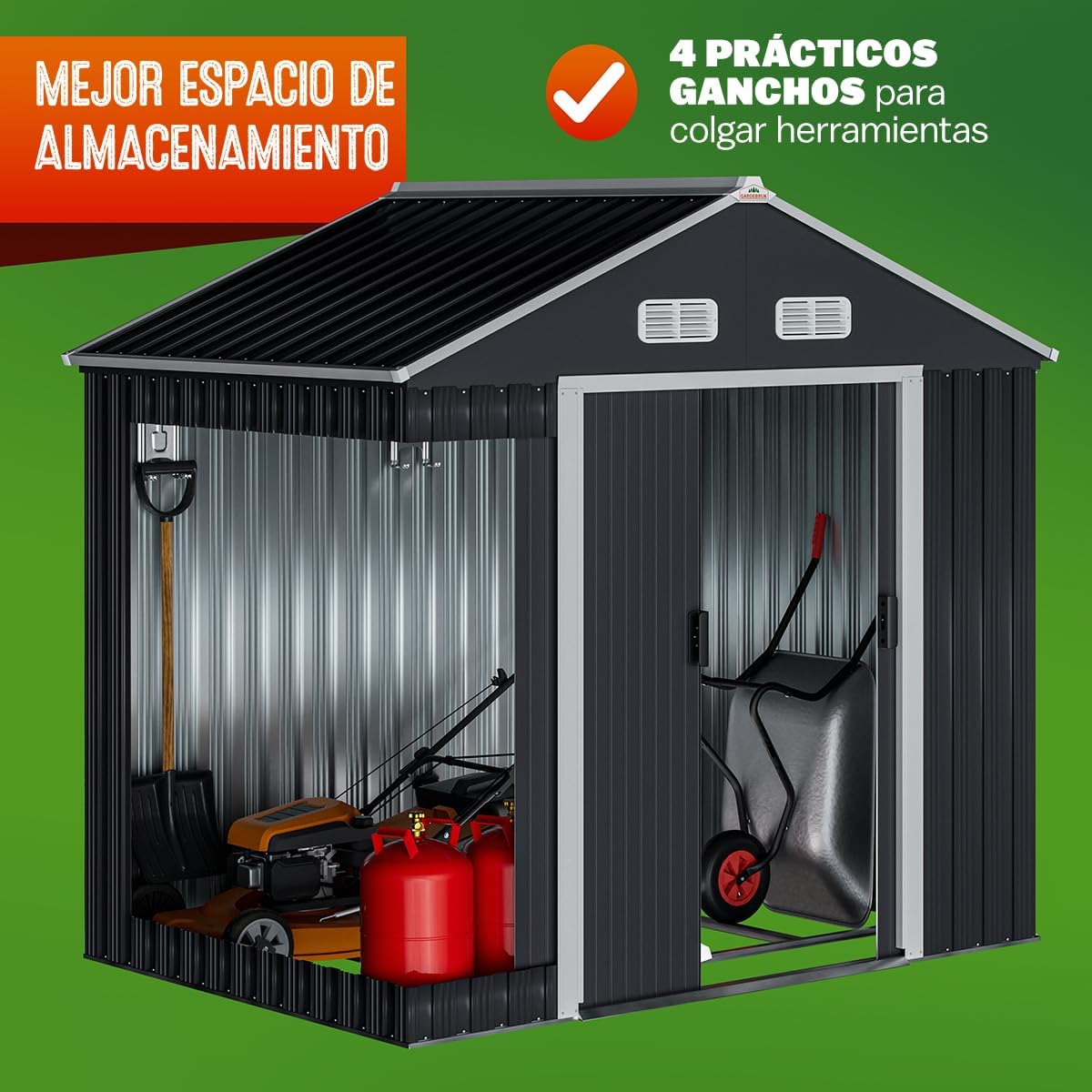 GARDEBRUK® Cobertizo de Jardín 2 m² 196x132x188cm Caseta Metálica Exterior 4m³ con Base Puerta Corrediza Antracita