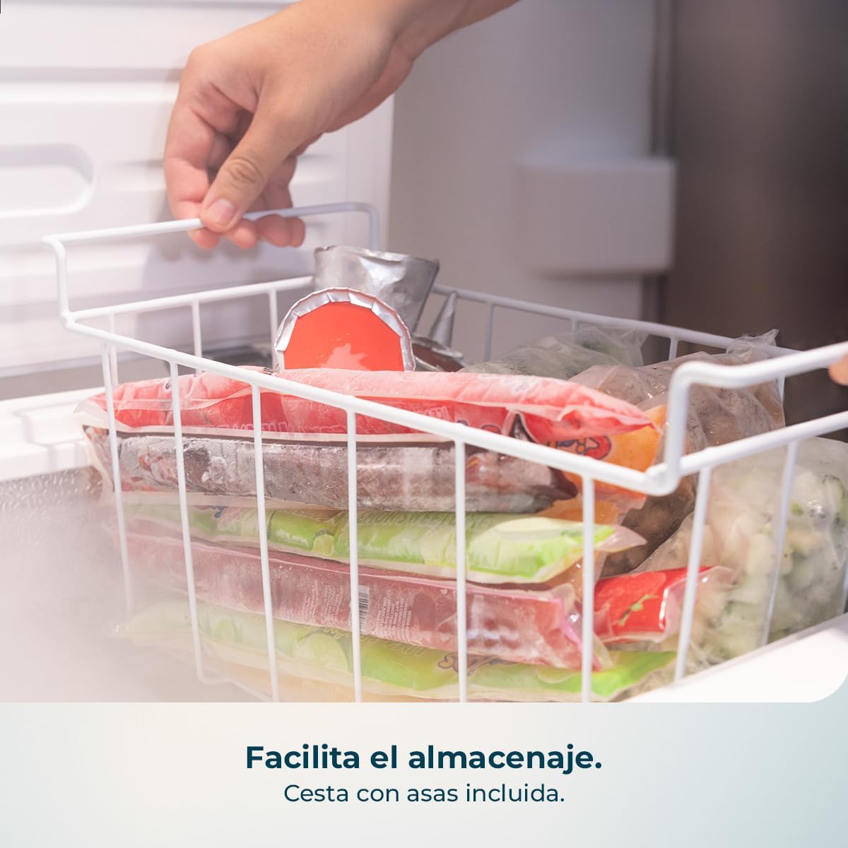 Cecotec Congelador Horizontal 143L Bolero CoolMarket Chest 143P White E. Cesta con Asas, Control Electrónico LED, UltraContact D-Cool, Dual Function, Puerta ZeroG (80º-30º), Fast Freezing, Compacto