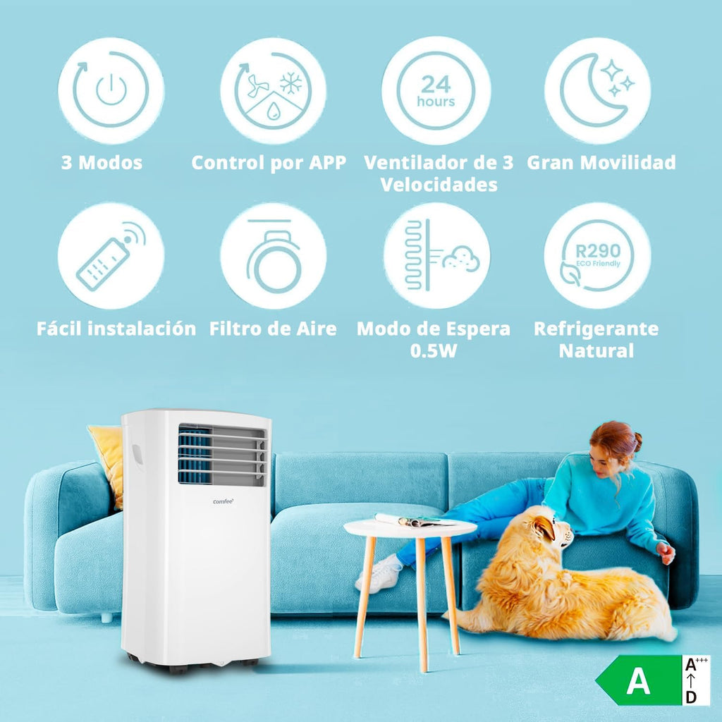 COMFEE Pingüino Aire Acondicionado Portátil 8000 BTU / 2000 Frigorías – Climatizador sin unidad exterior – Enfriador Silencioso Bajo Consumo con Kit de Ventana | 3x1 Refrigera, Ventila y Deshumidifica