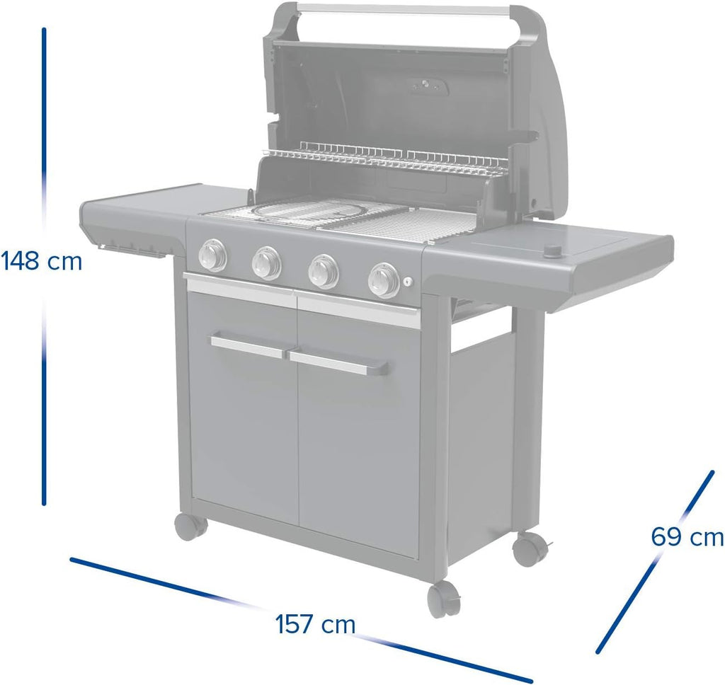 Campingaz Barbacoa de gas Serie 4 Premium S, parrilla de gas con 4 quemadores de acero inoxidable de 13,6 kW, 1 quemador lateral, tapa, termómetro, InstaClean Aqua, sistema modular culinario, cocina
