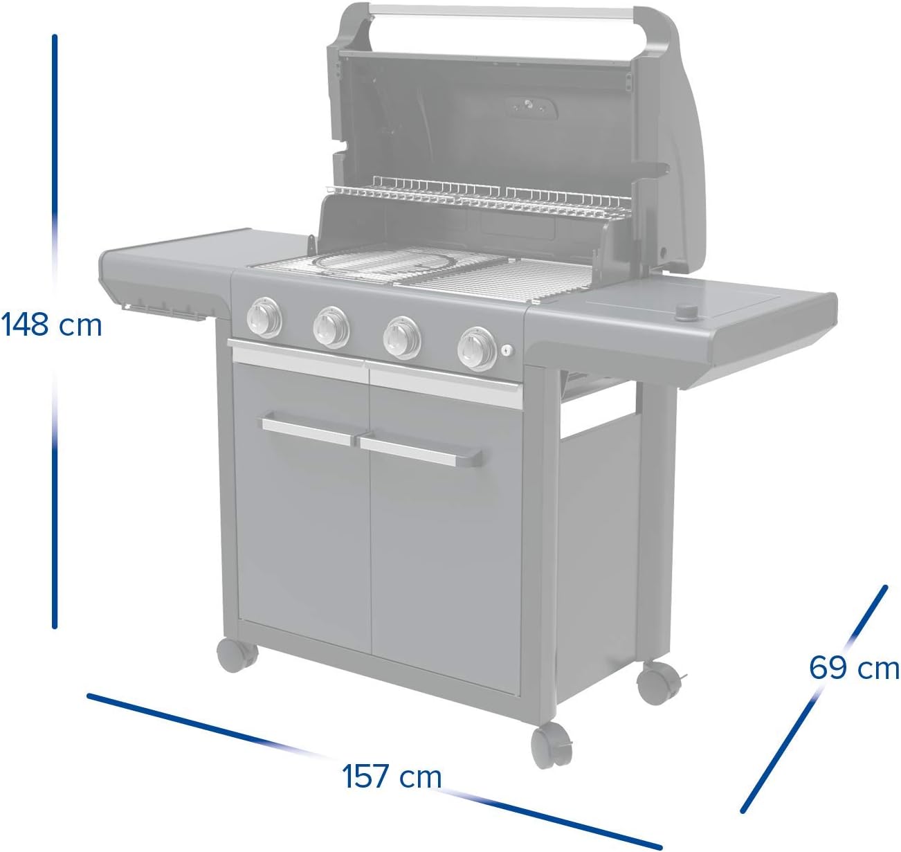 Campingaz Barbacoa de gas Serie 4 Premium S, parrilla de gas con 4 quemadores de acero inoxidable de 13,6 kW, 1 quemador lateral, tapa, termómetro, InstaClean Aqua, sistema modular culinario, cocina