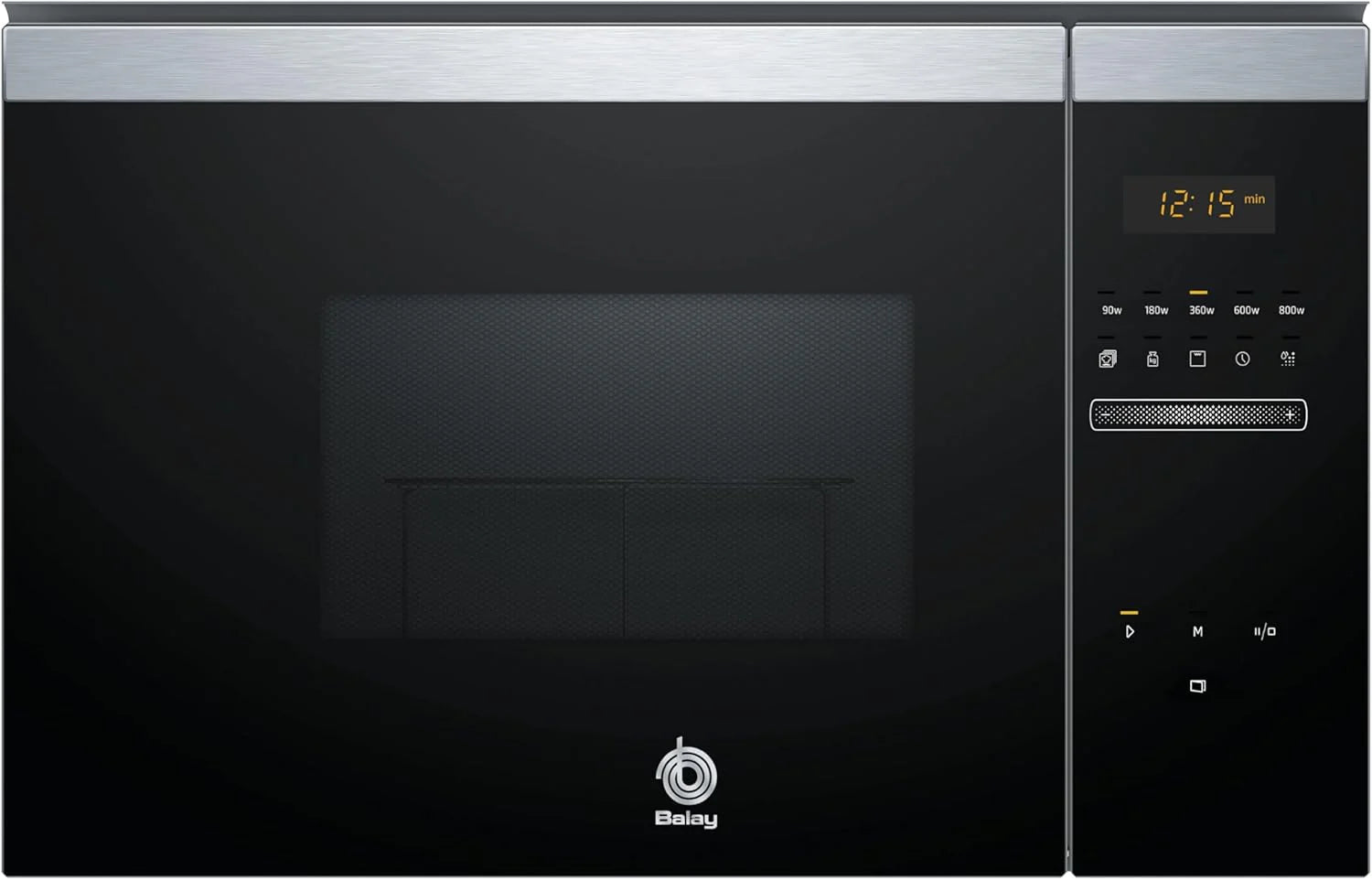 Balay 3CG5172N2 - Microwave, Electronic, Frameless Built-in, 38 cm, 20 l, 5 F, Aqualisis, Left Side Ap, 8 Recipes, Turntable 10", With Grill, Black Glass
