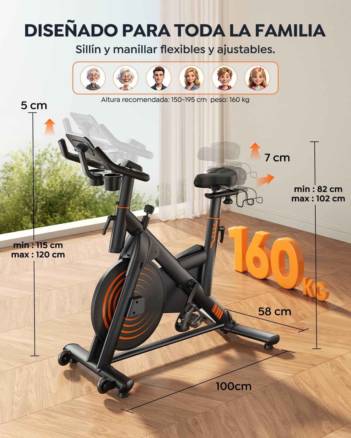 Bicicleta Eestática para Casa con APP, Bicicleta estatica Silenciosa con Resistencia Magnética 0-100%, Pantalla LED, Soporte para Mancuernas y Portavasos, Estructura Estable, MAX 160KG
