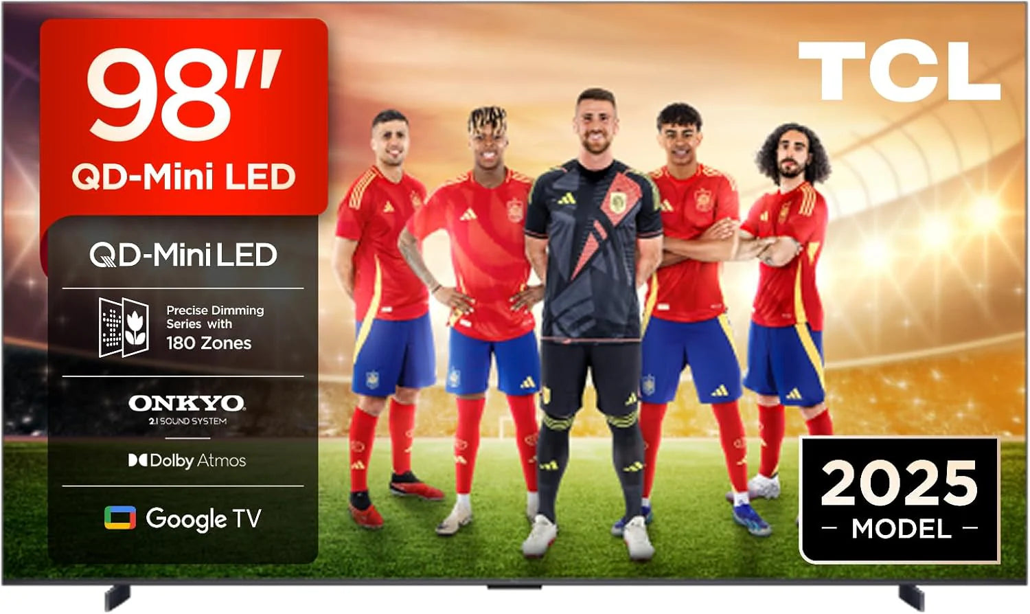 TCL 98Q6C TV 98 Inch QD-Mini LED 4K Smart TV, 1000 nits, 144Hz Motion Clarity Pro, Onkyo 2.1, Game Master, FreeSync, Google TV, Dolby Vision IQ and Atmos
