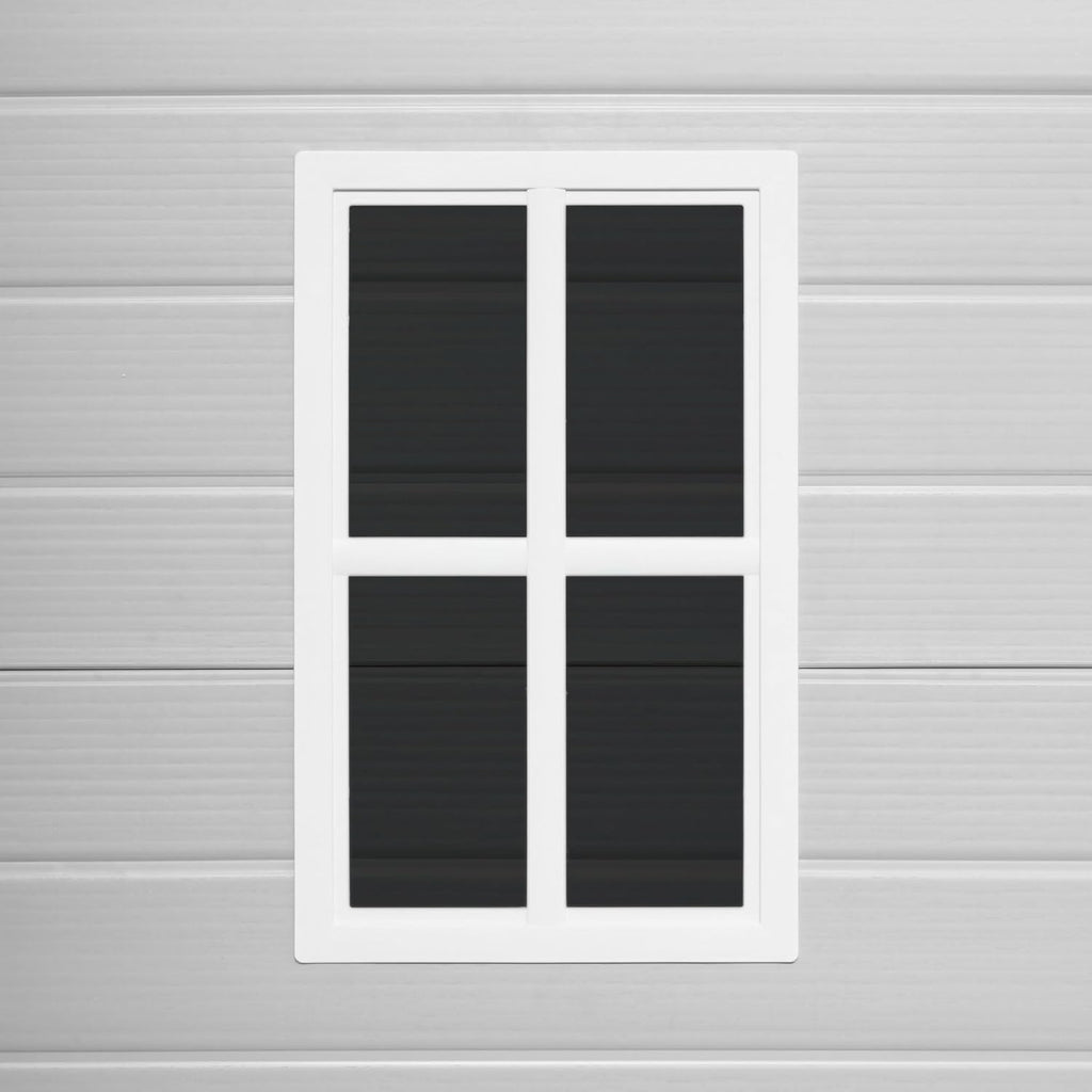 Wasabi - Caseta de Resina Jardín Unit 1.4 – Ventana Luz Natural - Suelo Incluido - Paneles 12mm de Espesor - Gris Blanco - Cobertizo PVC Almacenaje Exterior - 1,37m2 - Techo Plano