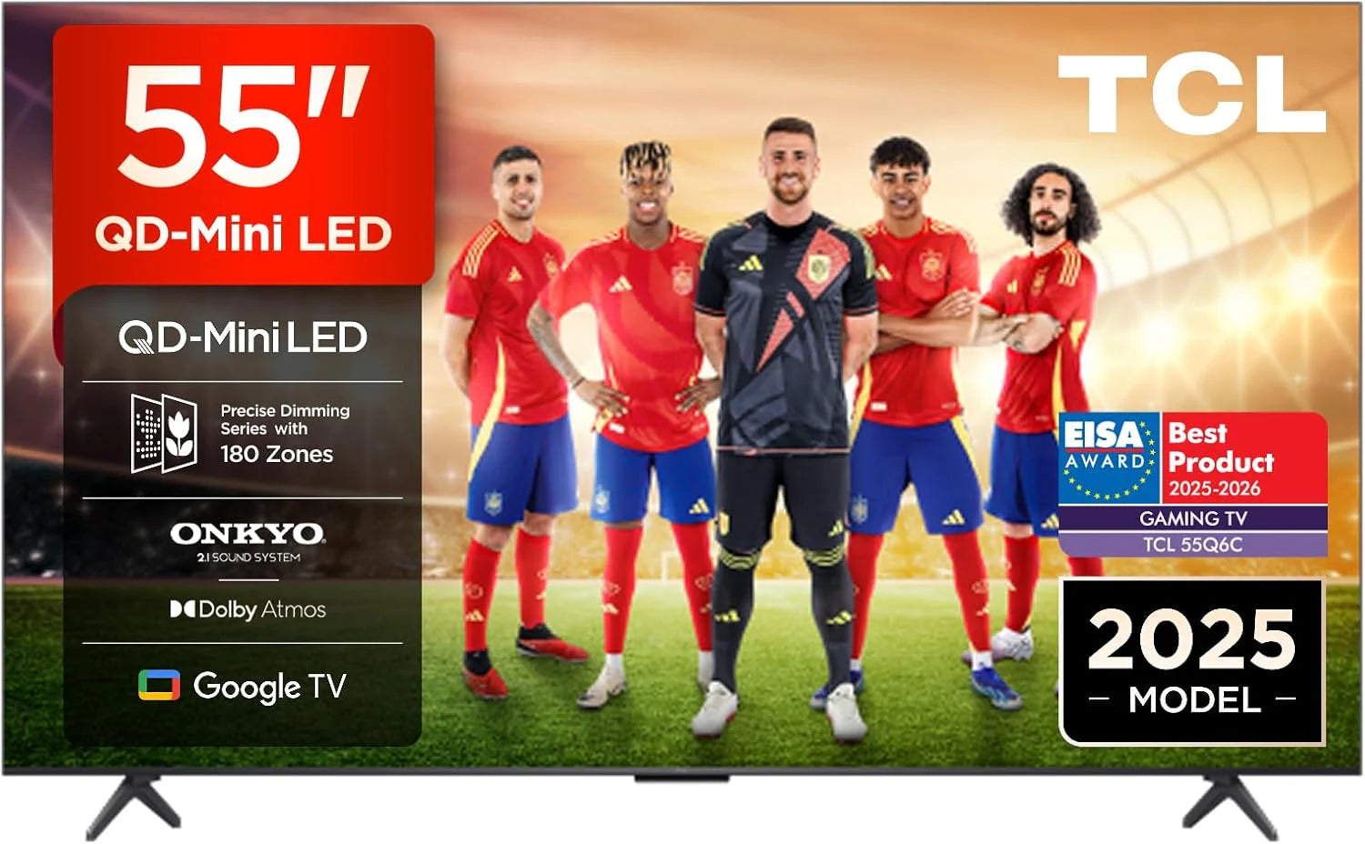 TCL 98Q6C TV 98 Inch QD-Mini LED 4K Smart TV, 1000 nits, 144Hz Motion Clarity Pro, Onkyo 2.1, Game Master, FreeSync, Google TV, Dolby Vision IQ and Atmos