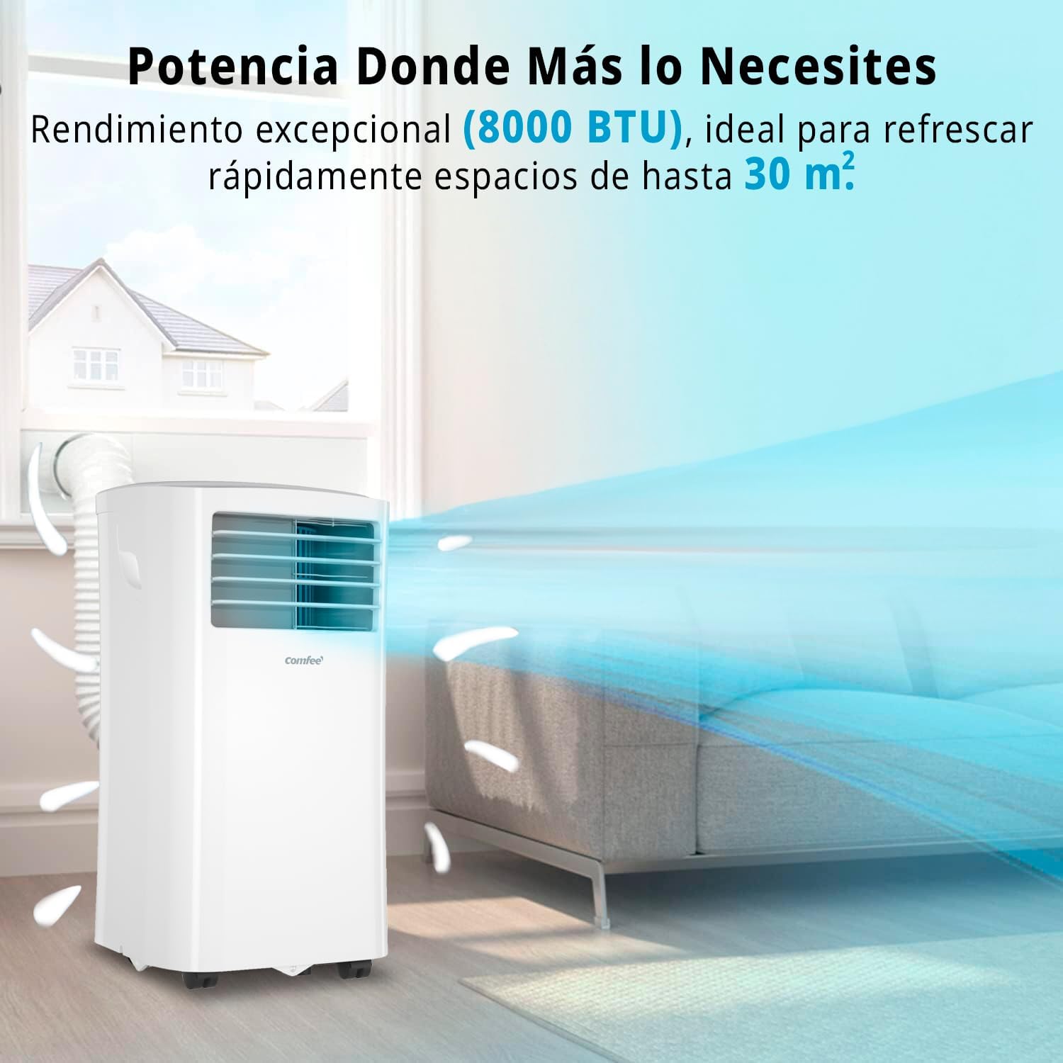 COMFEE Pingüino Aire Acondicionado Portátil 8000 BTU / 2000 Frigorías – Climatizador sin unidad exterior – Enfriador Silencioso Bajo Consumo con Kit de Ventana | 3x1 Refrigera, Ventila y Deshumidifica