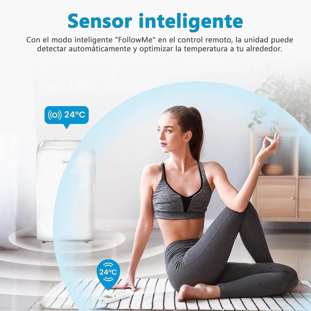 MIDEA Pingüino Aire Acondicionado Portátil 3 en 1 | 3000 Frigorías / 12000 BTU | Air conditioner Silencioso 43m2 - Deshumidificador Ventilador Climatizador 3500 W - 4 modalidades con kit de ventana