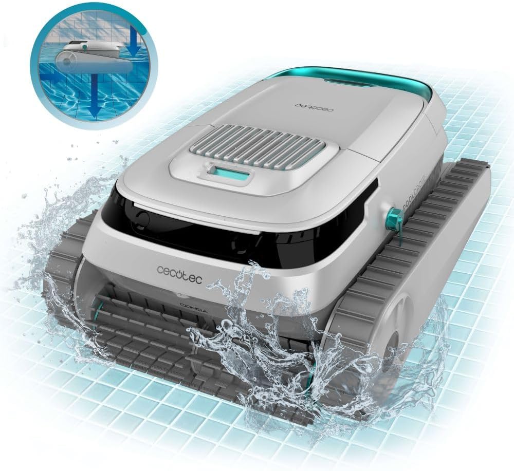 Cecotec Robot Limpiapiscinas para Fondos, Paredes y Línea de Flotación Conga Pooldroid 5000 TotalClean Pearl. Superficies 100m2, Pendiente Máx 90º, Limpieza Ordenada, Autonomía 100min, Capacidad 4L
