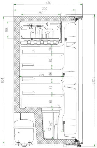 Lodówka mała chłodziarka mini zamrażarka hotelowa biurowa ŚWIATŁO 91l. 83cm