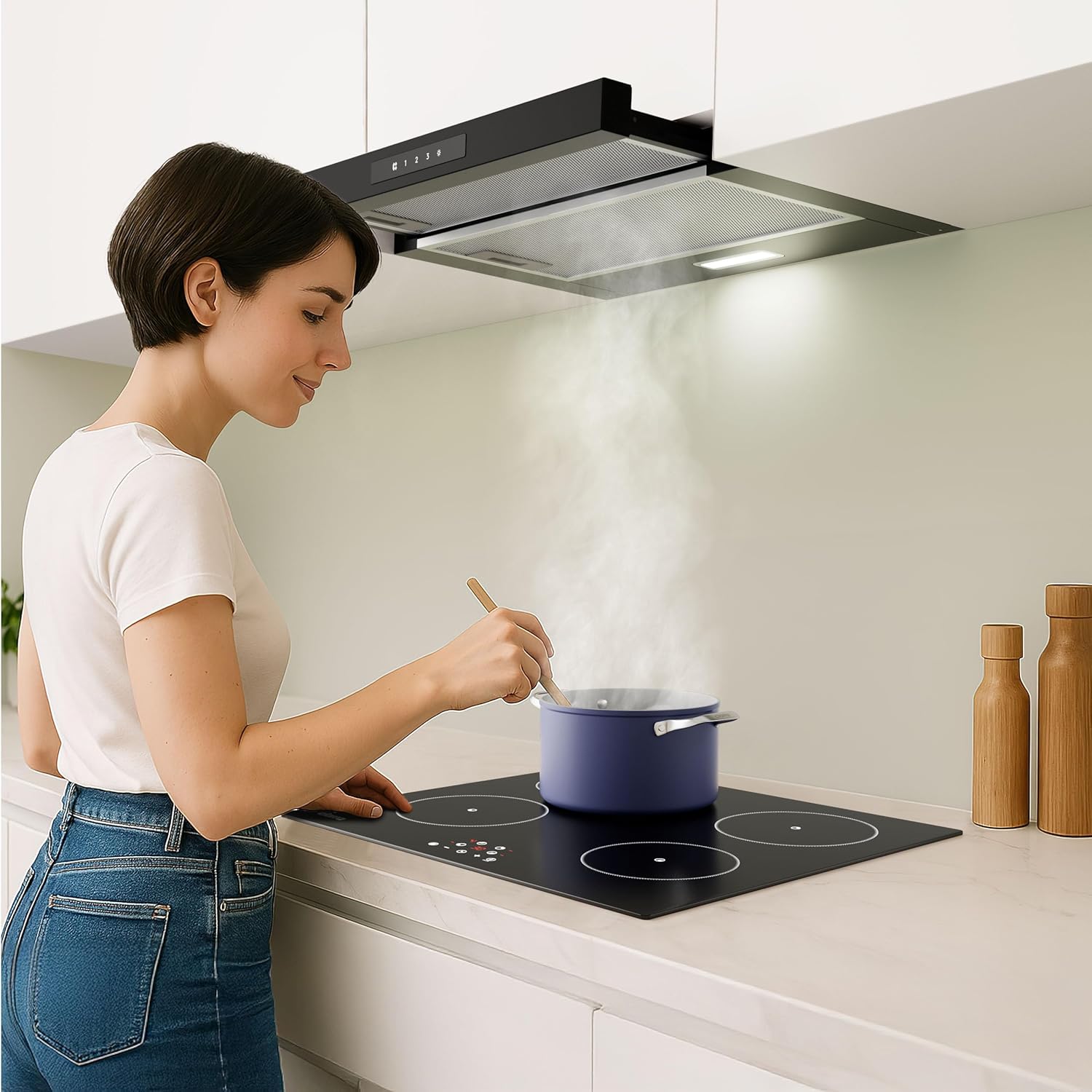 CIARRA CBCB6909A Campana Extractora Telescópica Negra Cocina 60 cm 600 m³ / h Clase A+ 3 Niveles Control Táctil Iluminación LED Filtro de Carbón CBCF055