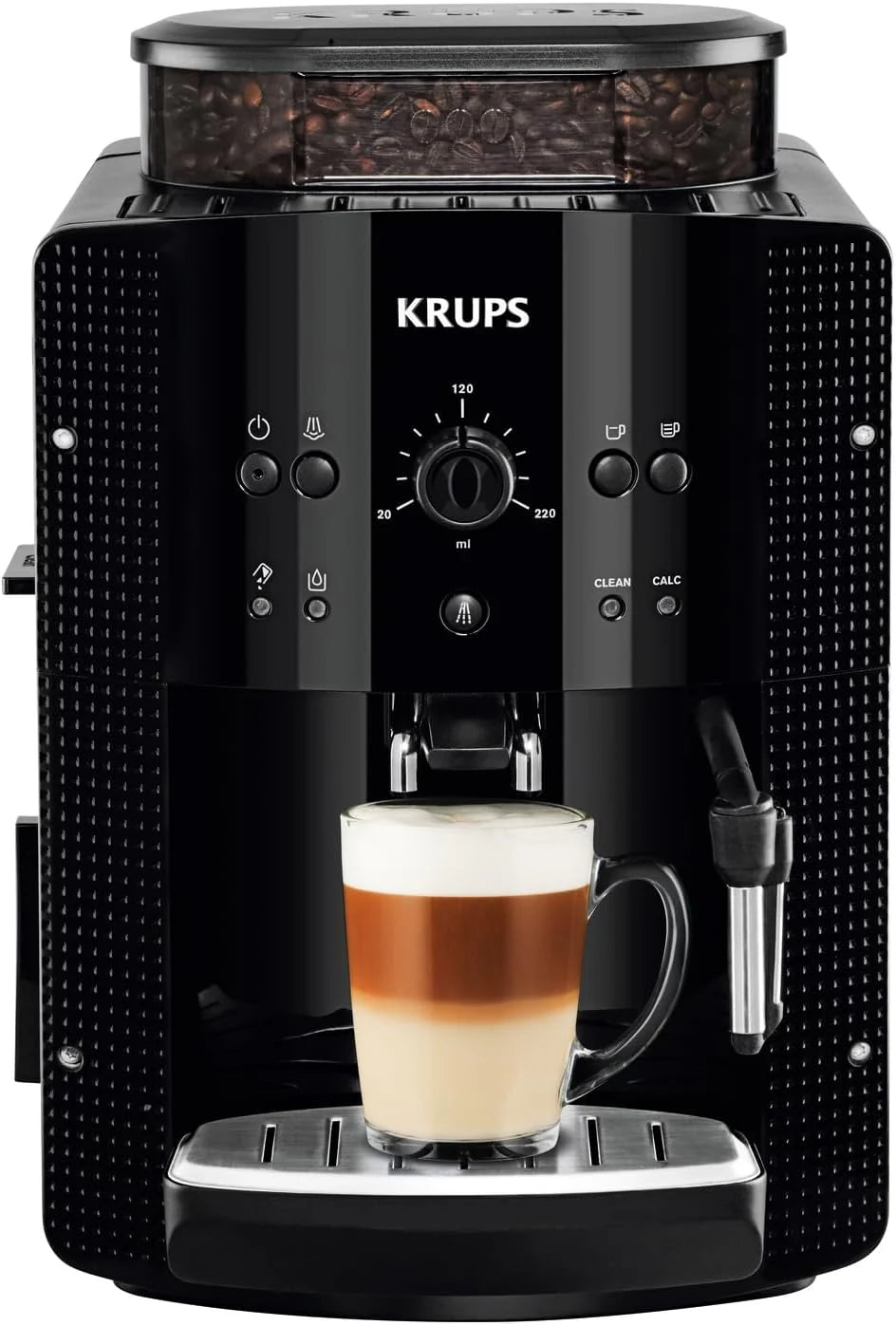 Krups Rome, Superautomatic coffee maker, Water tank 1.7 L, 3 temperature levels, 3 intensity levels, 15 bars, Metal conical grinder, Easy control panel, Black, EA810870