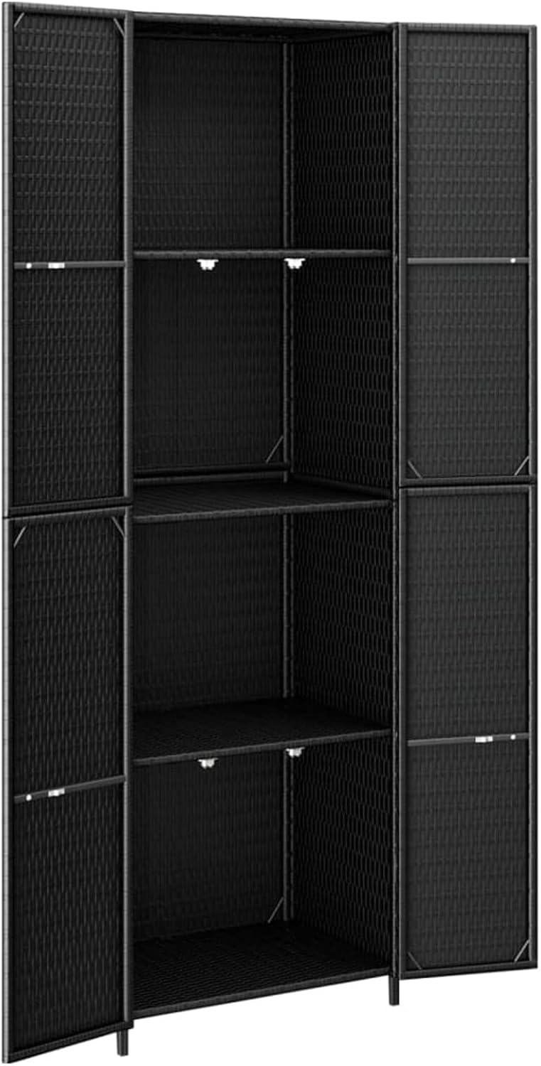 Armario de almacenaje de jardín ratán PE Negro arcones para Jardin Exterior 59x40x180 cm