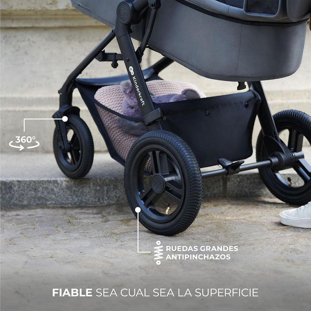 Kinderkraft MOOV XL 3 en 1, Carrito bebé hasta 27 kg, Carro, Con Asiento I-SIZE 40-75 cm, Plegable, Amortiguación, Convertible, Capazo XL, Con accesorios, Gris Claro