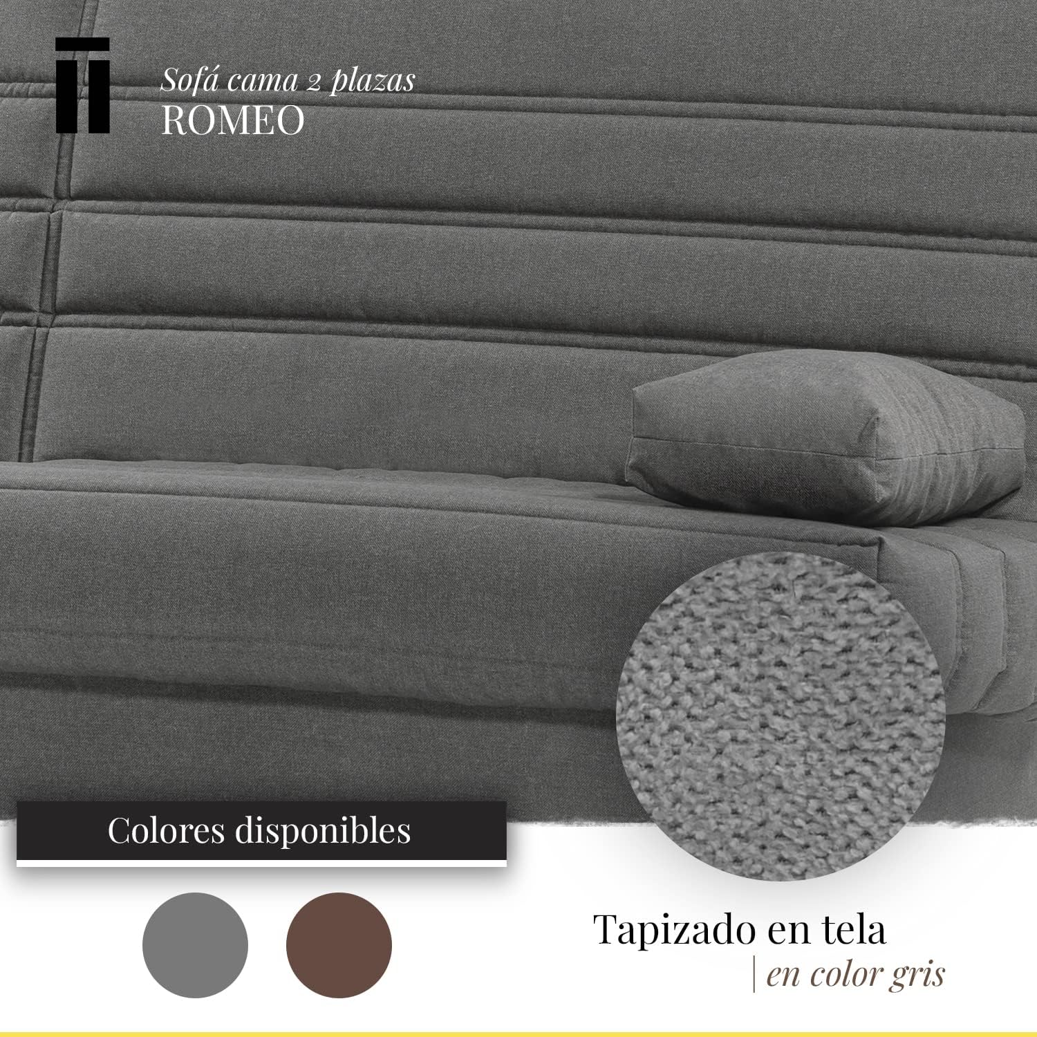 SHIITO - Sofá Cama de 3 Plazas con Arcón Interior - 100 x 193 x 100 cm - Modelo Romeo - con Apertura Clic-Clac - Incluye 2 Cojines - Color Gris Oscuro