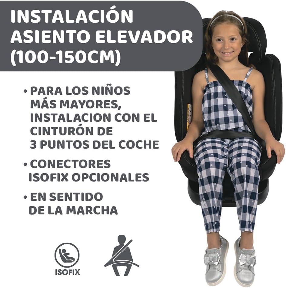 Chicco Unico EVO I'Size Classic, Silla de Coche ISOFIX para Bebés y Niños de 40 a 150 cm, Grupo 0123 Desde Recién Nacido hasta 12 Años, Giratoria 360º, Reductor, Ajustable y Protección Lateral, Negra
