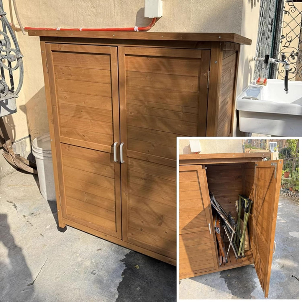 Armario de almacenamiento para exteriores, diseño vertical impermeable con almohadillas ajustables, fácil de montar para patio, jardín y porche