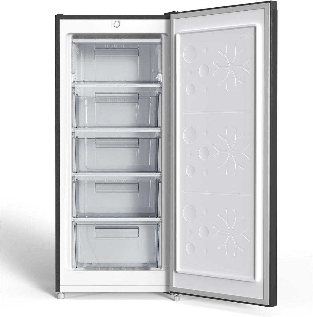 Congelador vertical independiente CHiQ, 145L de capacidad, congelación rápida, termostato ajustable, silencioso, puerta reversible, negro, clasificación energética E