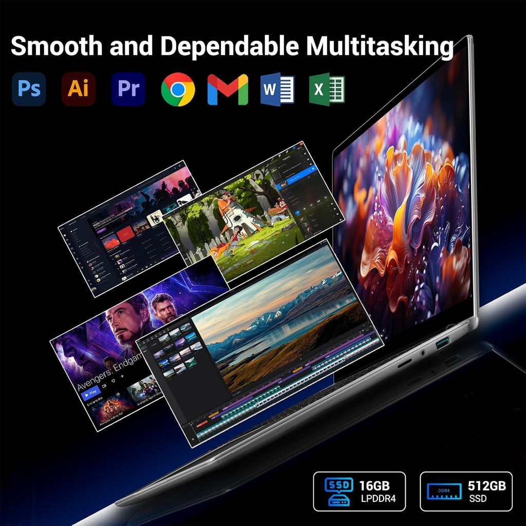 Ordenador Portatil 15.6 Pulgadas, Win11 PC Portátil 16GB RAM 512GB SSD N95 CPU(hasta 3,4 GHz), Laptop IPS HD de 1920 x 1080 FHD, traer WiFi 5, HDMI, 2*USB 3.0, Type- C, TF Card Slot