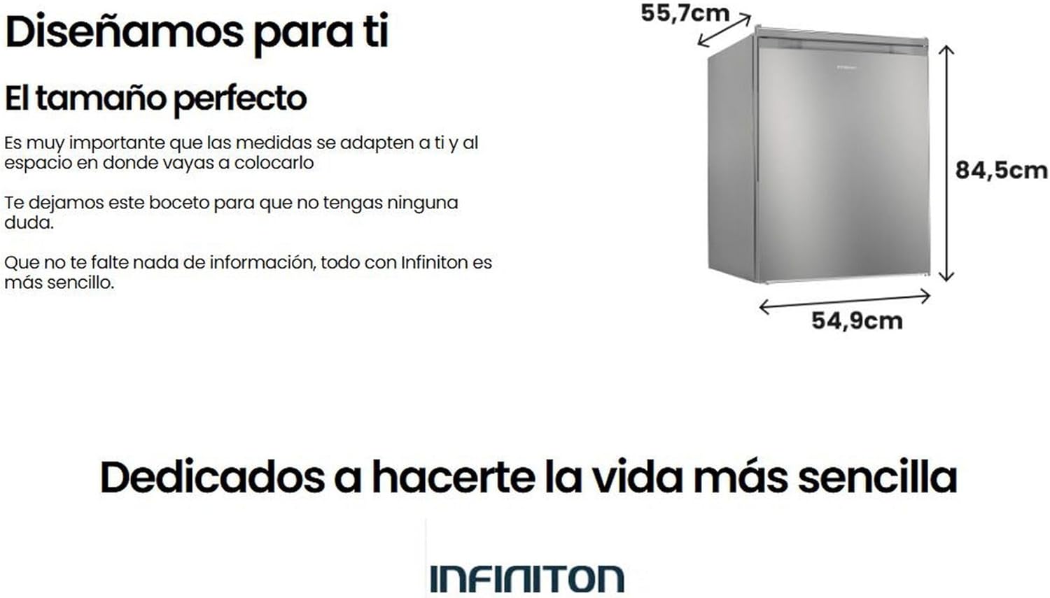 INFINITON CV-A85I - Congelador vertical, 80 Litros, 85 cm, 3 cajones, Control de temperatura, Puerta reversible, Regulación en Altura, E, Inox