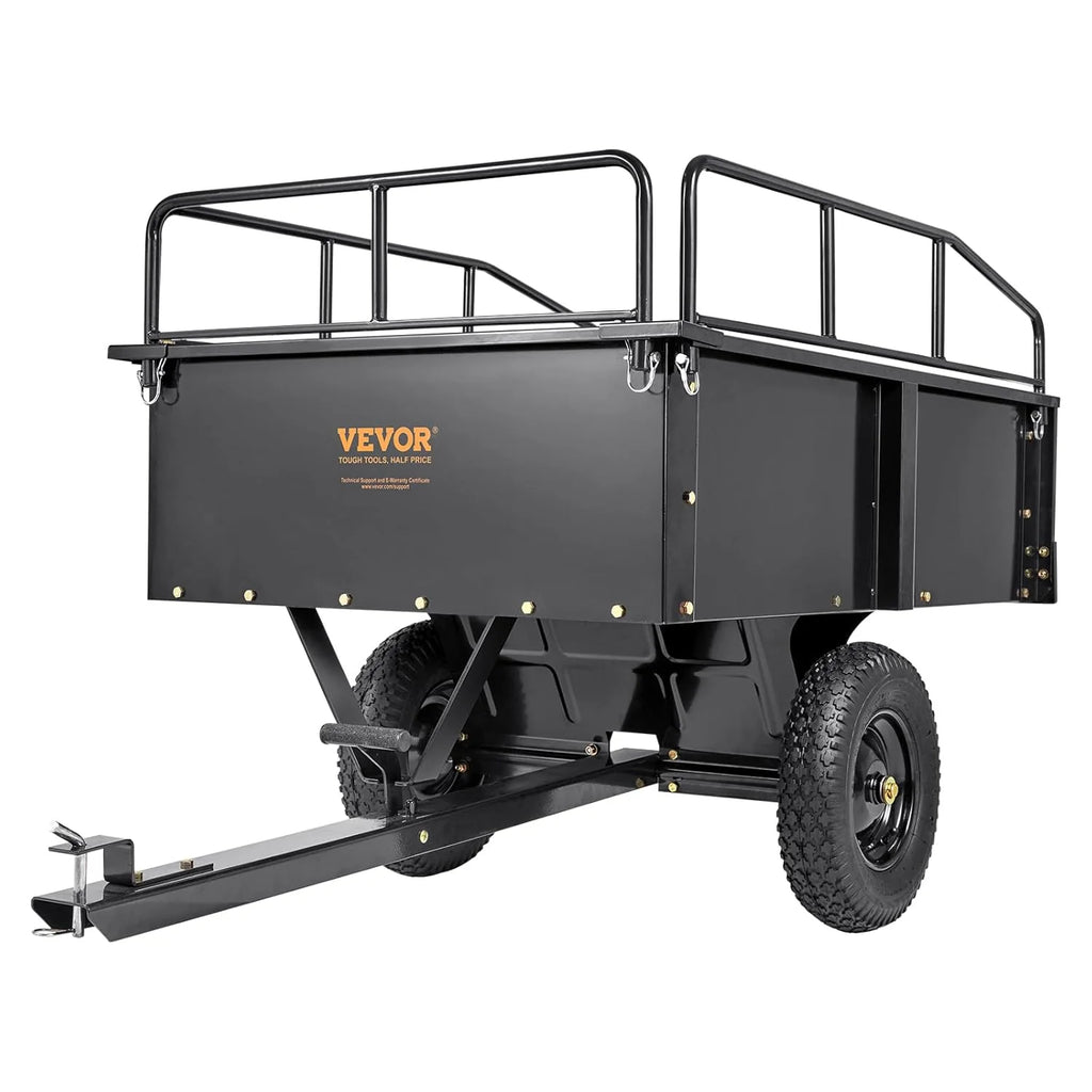 VEVOR Dump Trailer Load Capacity 340kg Heavy Duty Garden Utility Trailer with Removable Sides 0.4m³ Dump Transport Cart for Tractor, Lawn Mower, ATV, 200x66x76cm