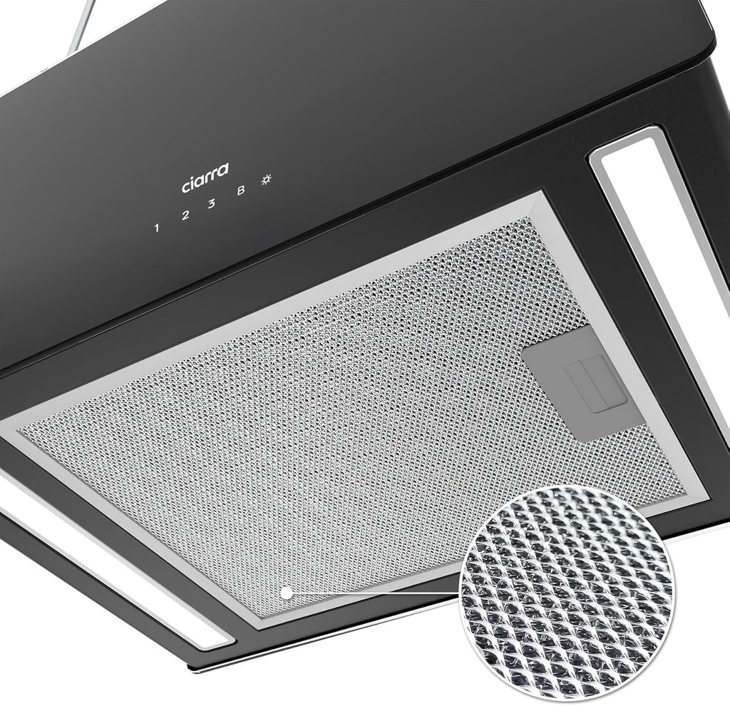 CIARRA CBCB4850 Campana Extractora en Isla sin Salida de Humos Clase A+++ 48cm 700m³/ h WiFi y Control Táctil Filtro de Carbón Incluido 4 Velocidades 2 Luces LED Negro