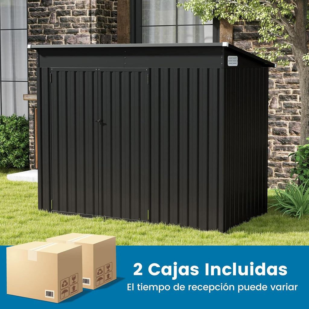 COSTWAY Caseta Jardin Exterior, 235 x 117 x 185 cm, obertizo Jardin Exterior con 2 Puertas, Techo Inclinado, Casita Organizador de Metal Galvanizado, Organizador de Herramientas para Jardín Patio