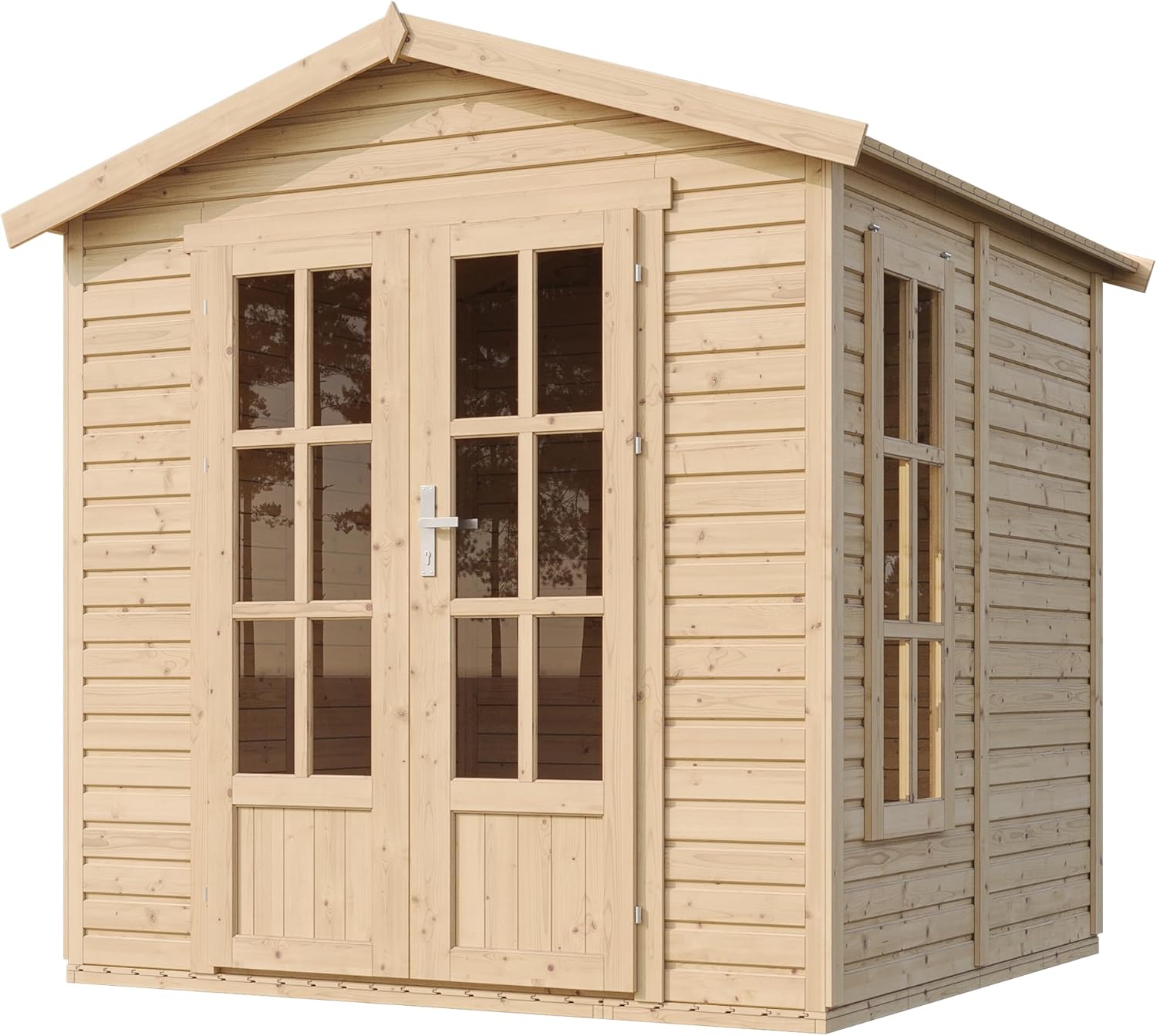 Caseta de Jardín de Madera con Tejas bituminosas Gris A233 x P222 x A233 cm, Oficina Caseta de Madera con Piso, Ventana, Puerta Doble, Cabaña de Jardín, Taller o Estudio de Jardín TIMBELA M351FB