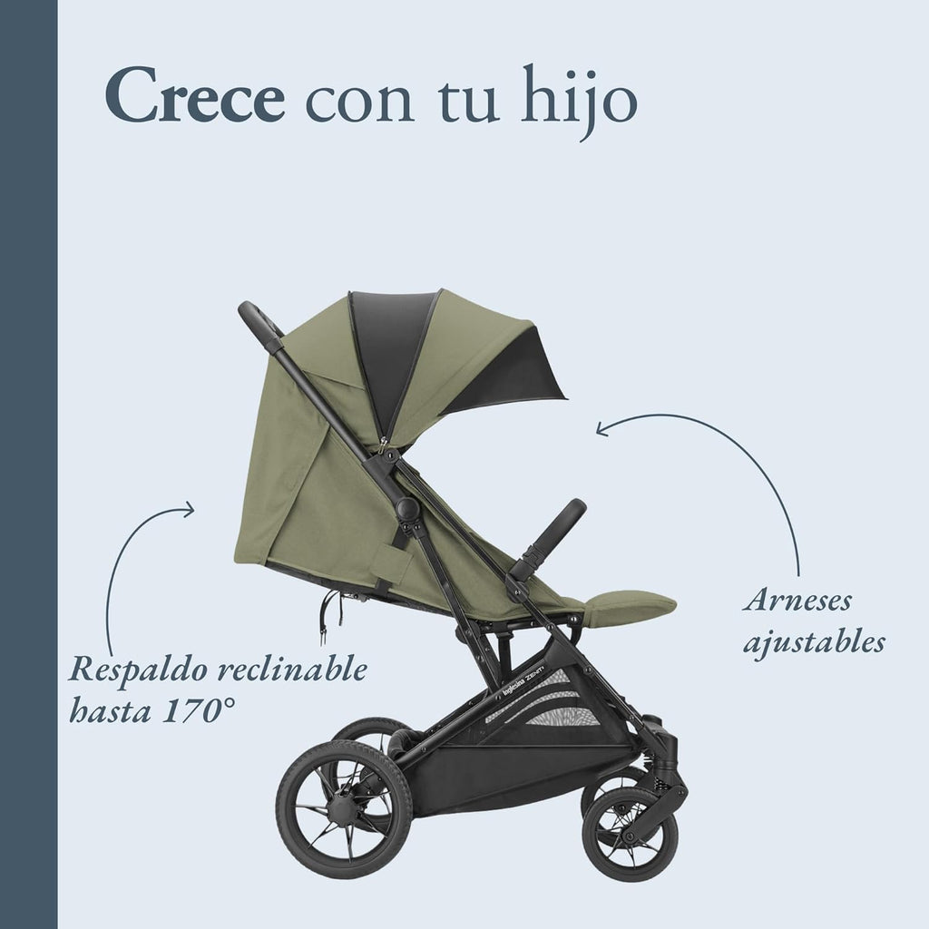 Inglesina Zenit 2 Cochecito, Sequoia Green, Compacto y Ligero, Hasta 22 kg, Respaldo Reclinado 170°, Ruedas con Suspensión, Asiento Amplio, Exclusiva Amazon