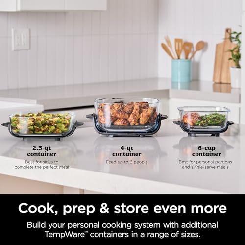 2026 Ninja Crispi Freidora de Aire Caliente, Compatible con Microondas, Congelador y Lavavajillas, Sistema de Cocina Portátil en Vidrio No Tóxico, Recipiente de Vidrio de 1,5 L con 6 Tazas y Tapas