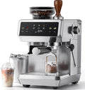 AMZCHEF Espresso Maker with Built-in Grinder 20 Bars – Coffee Machine with 44 Grinding Settings, Milk Steamer, 4 Temperatures, Cold Coffee Function, Stainless Steel, 1.8L Tank