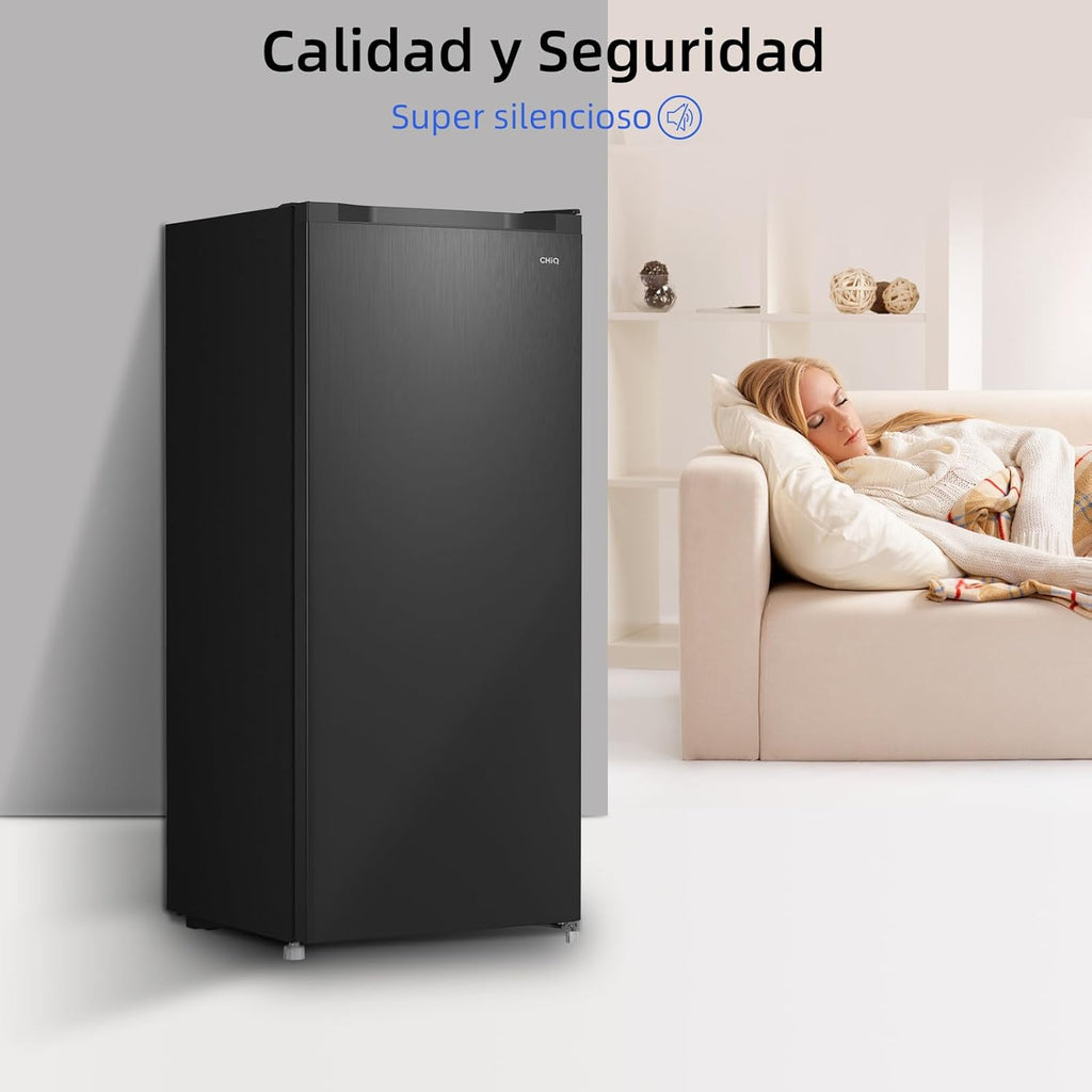 Congelador vertical independiente CHiQ, 145L de capacidad, congelación rápida, termostato ajustable, silencioso, puerta reversible, negro, clasificación energética E