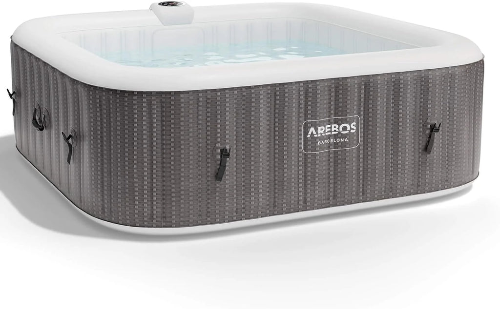 Arebos Spa whirlpool 2400W | Outdoor swimming pool | for 6 people 185 x 185 cm | 130 massage jets | 910 L with heating | Push button inflation function | Incl. cover | Bubble Spa & Welln