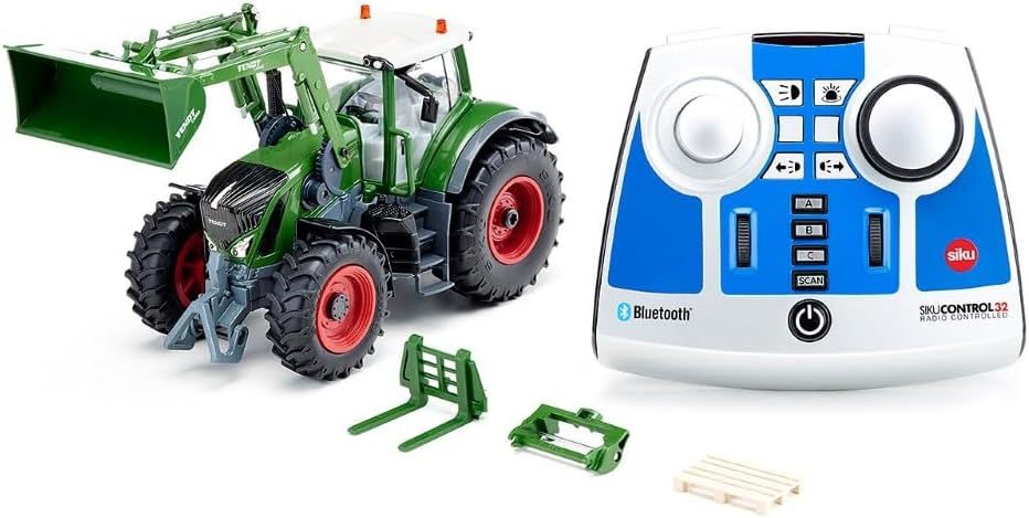 siku 6796, Tractor Fendt 933 Vario con cargador frontal, Verde, Metal/Plástico, 1:32, Teledirigido, Incl. mando a distancia bluetooth y accesorios, Control posible mediante app móvil