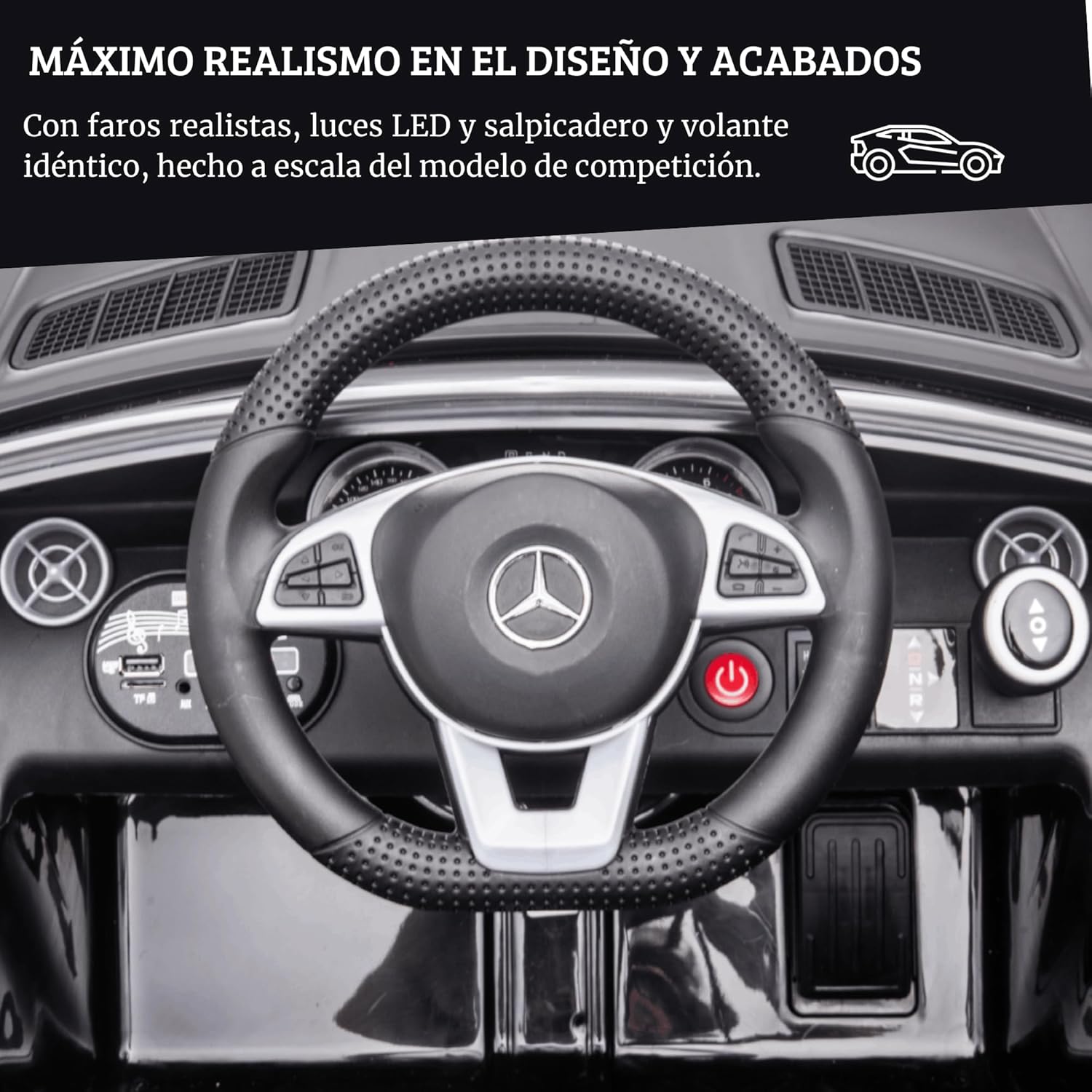 DEVESSPORT Coche Eléctrico Infantil Mercedes SLC 300 12V | con Mando, Faros LED, Música, USB y Apertura de Puertas – para Niños de 3 a 6 Años (Blanco)