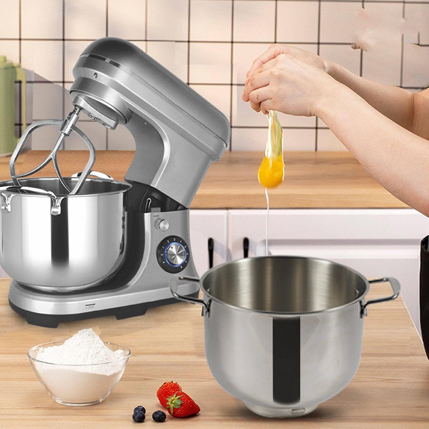 Batidora de pedestal comercial: 2000 W de alta potencia, 10 L de capacidad, control de 8 velocidades con accesorios para panaderías, restaurantes, pizzerías y escuelas.