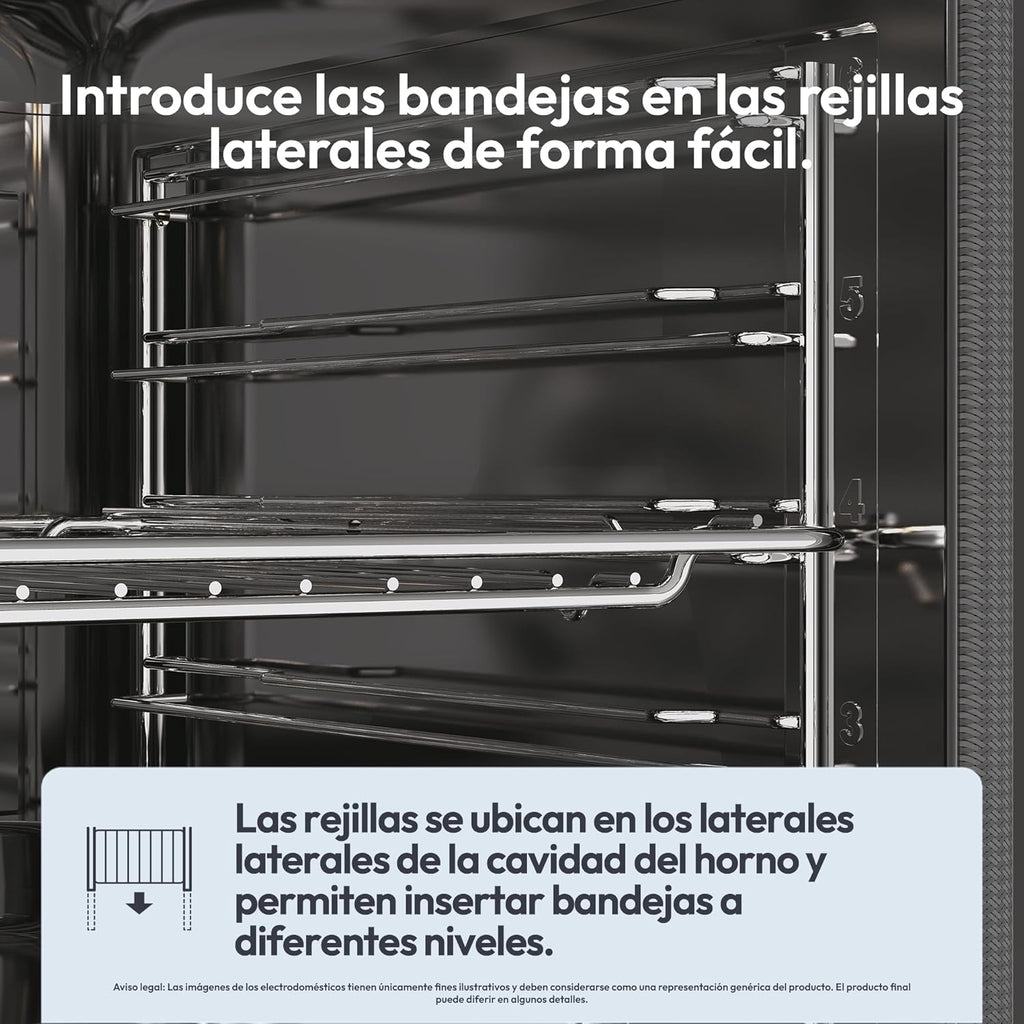Candy Bake 600 CA6 N3T1HTW Horno Multifunción, 78L, Recetas a través de app hOn, 1 Bandeja y 1 Rejilla, Limpieza Hidrolítica, Convección + Ventilador, 9 Funciones, Ready UX, Blanco