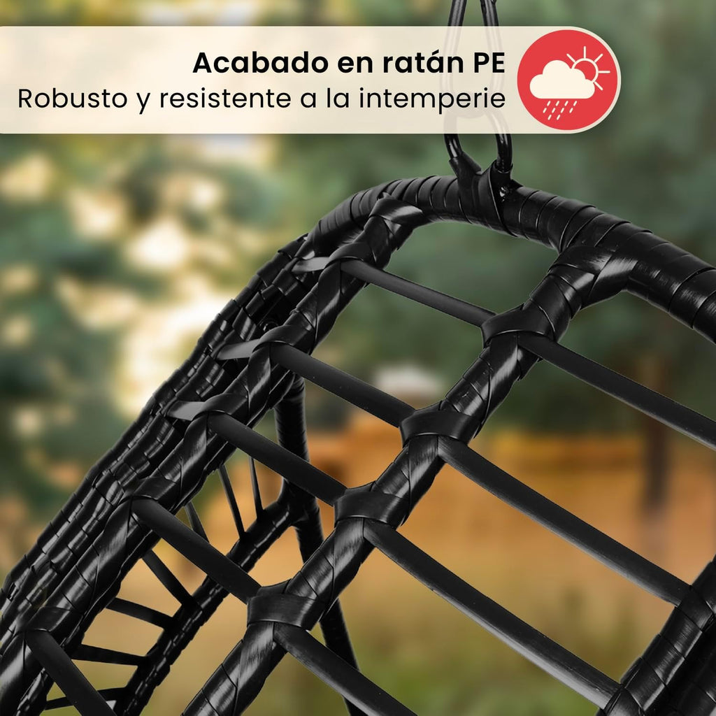 Swoods XXL Silla Colgante de Jardín - para Interior y Exterior - Silla Colgante con Base - Incluye Cojines - Resistente a la Intemperie - Carga máxima 150 kg
