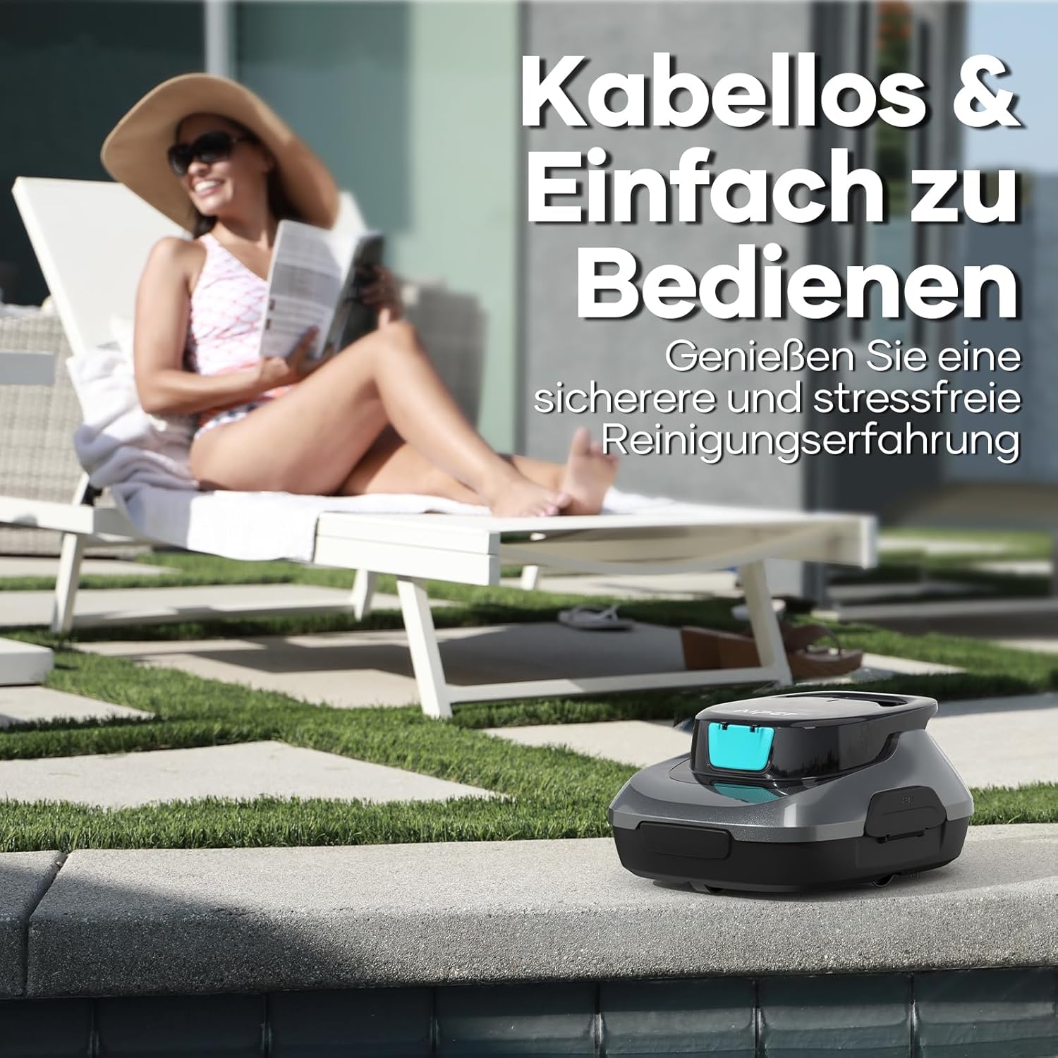 AIPER Robot de Piscina, Aspirador de Piscina inalámbrico a batería, Tiempo de Limpieza 90 Minutos, Limpieza automática con función de autoaparcamiento