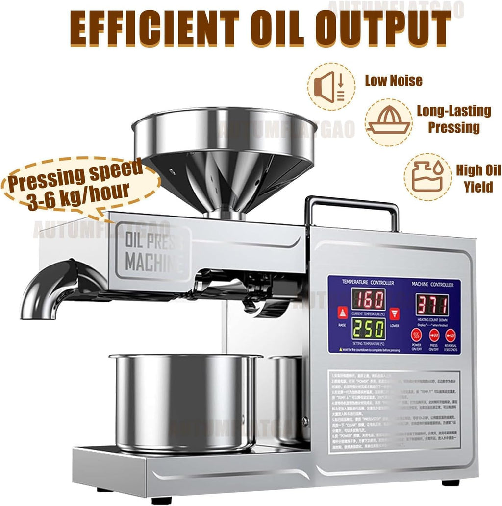 Prensa Aceite Oliva Automática De 820W, Maquina Cortar Aceitunas En Frío Y Caliente para El Hogar, Extractor De Aceite Eléctrico para Aceitunas, Cacahuetes, Sésamo, Soja Y Nueces
