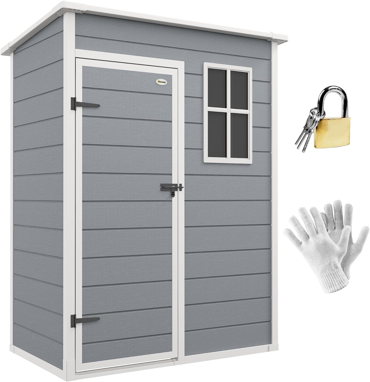 Outsunny Caseta de Jardín Exterior, 1,14 m², 151x92x193 cm, Cobertizo de Jardín Exterior con Suelo, Puerta Corredera, Ventana y Techo Inclinado, para Almacenamiento de Herramientas, Gris