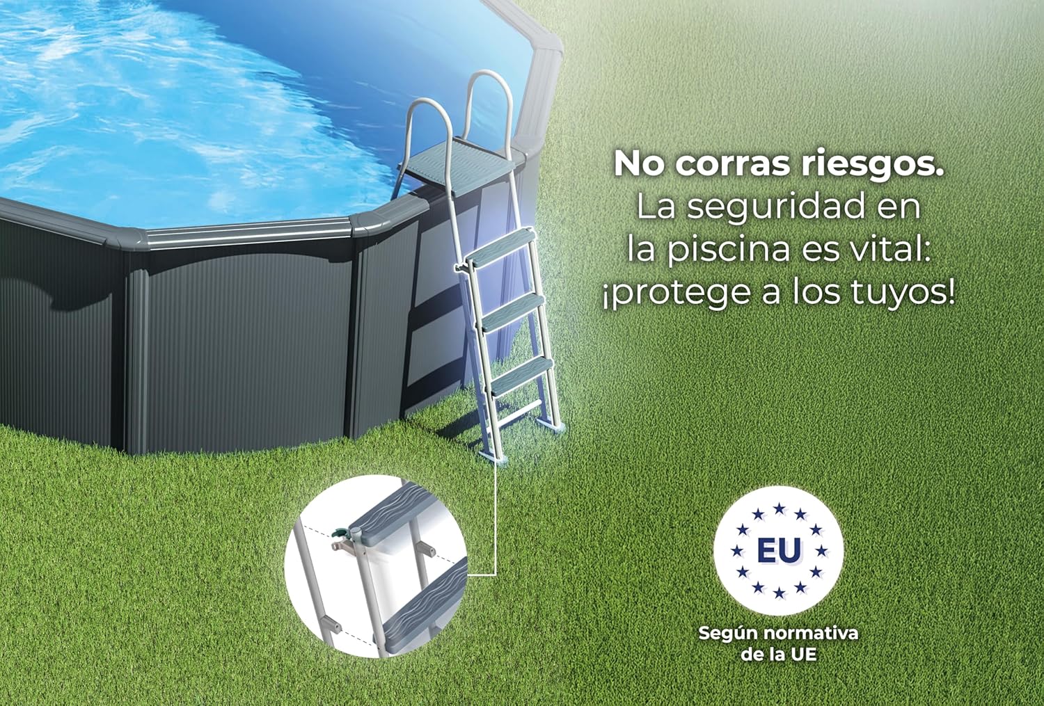 Gre KIT240GF Piscina de Acero Elevada, Redonda con Aspecto Acero Grafito, Piscinas Desmontables para Jardín, 240 x 120 cm, Kea