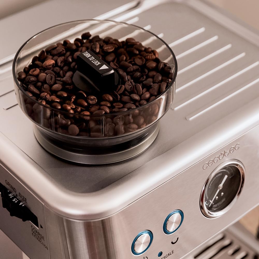 Cecotec Cafetera Express Barista Power Espresso 20 Barista. 2250W, 20 Bares, Manometro y 2 Thermoblocks, Depósito de Café en Grano, Molinillo con 20 Niveles, Vaporizador