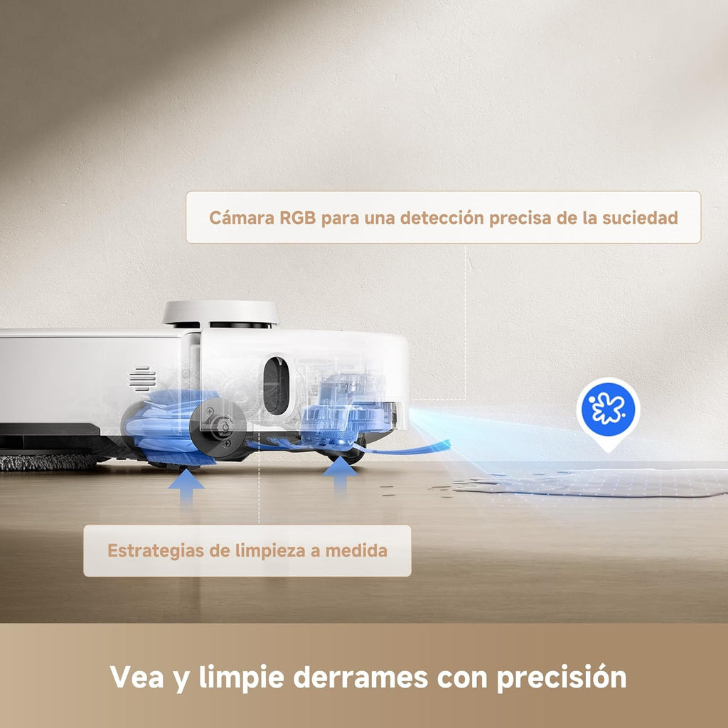 Mova P50Pro Ultra Robot Fregasuelos y Aspirador, 19.000 Pa Autovaciado y Autolimpieza con Agua Caliente a 75℃, Mopa Extensible, Navegación LDS+IA RGB, Evita Obstáculos, Deal para Pelo Mascota y Alfom