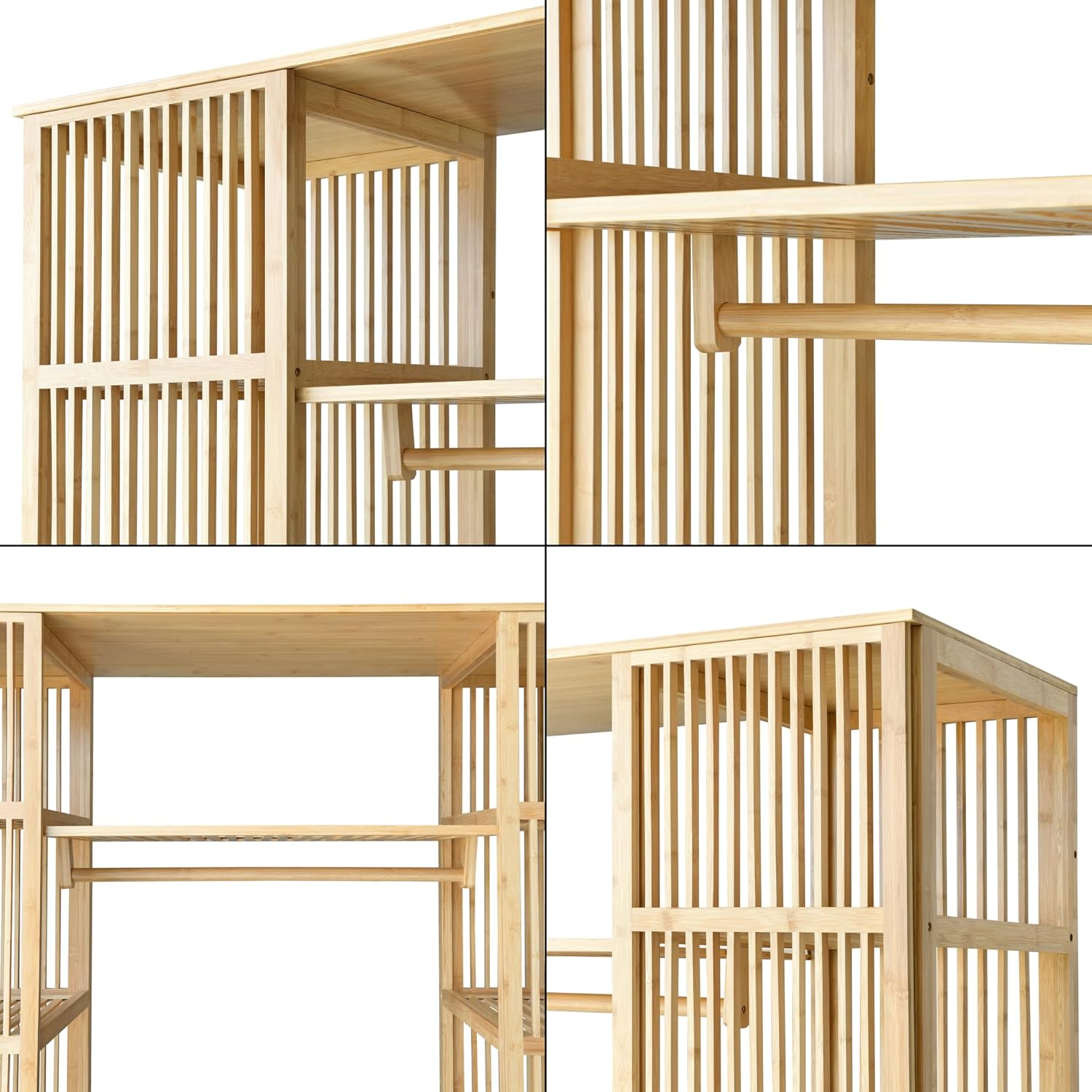 [en.casa] Armario para Ropa con 2 Puertas Deslizantes Clóset con 12 Estantes y 1 Barra de Colgar Perchero de Bambú 185 x 140 x 45 cm Natural