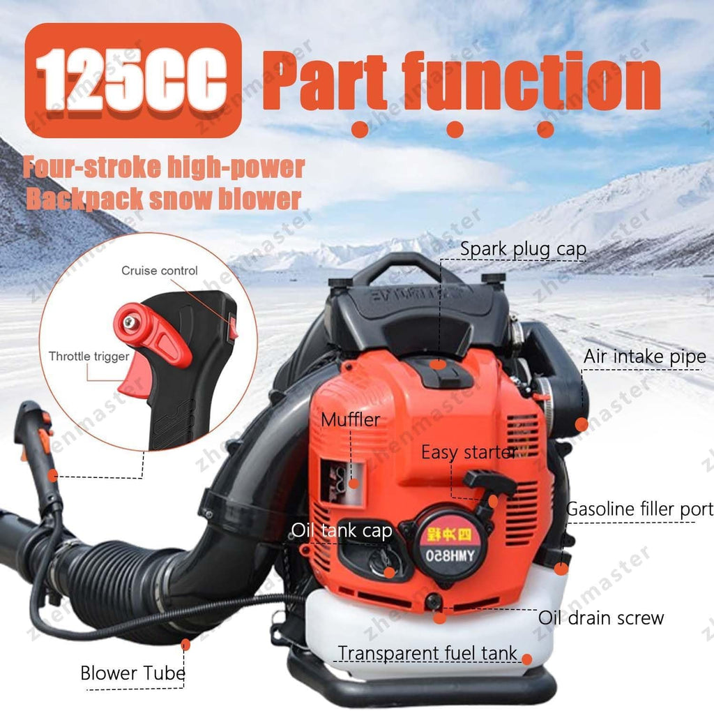 Soplador Gasolina 4 Tiempos Mochila 1000cc, Motor 12 HP, Depósito 2.0L, 10000 RPM, Potente Y Silencioso para Hojas, Nieve, Jardín, Patio Y Uso Profesional Residencial(Red)